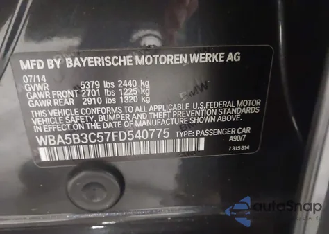 2015 BMW 535I xDrive z USA, uszkodzony, nr VIN WBA5B3C57FD540775